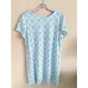 Jude Connally blue geometric print short sleeve shift dress